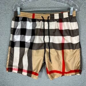 Burberry Swim Shorts Mens Large Beige Gray House Check Drawstring Lined